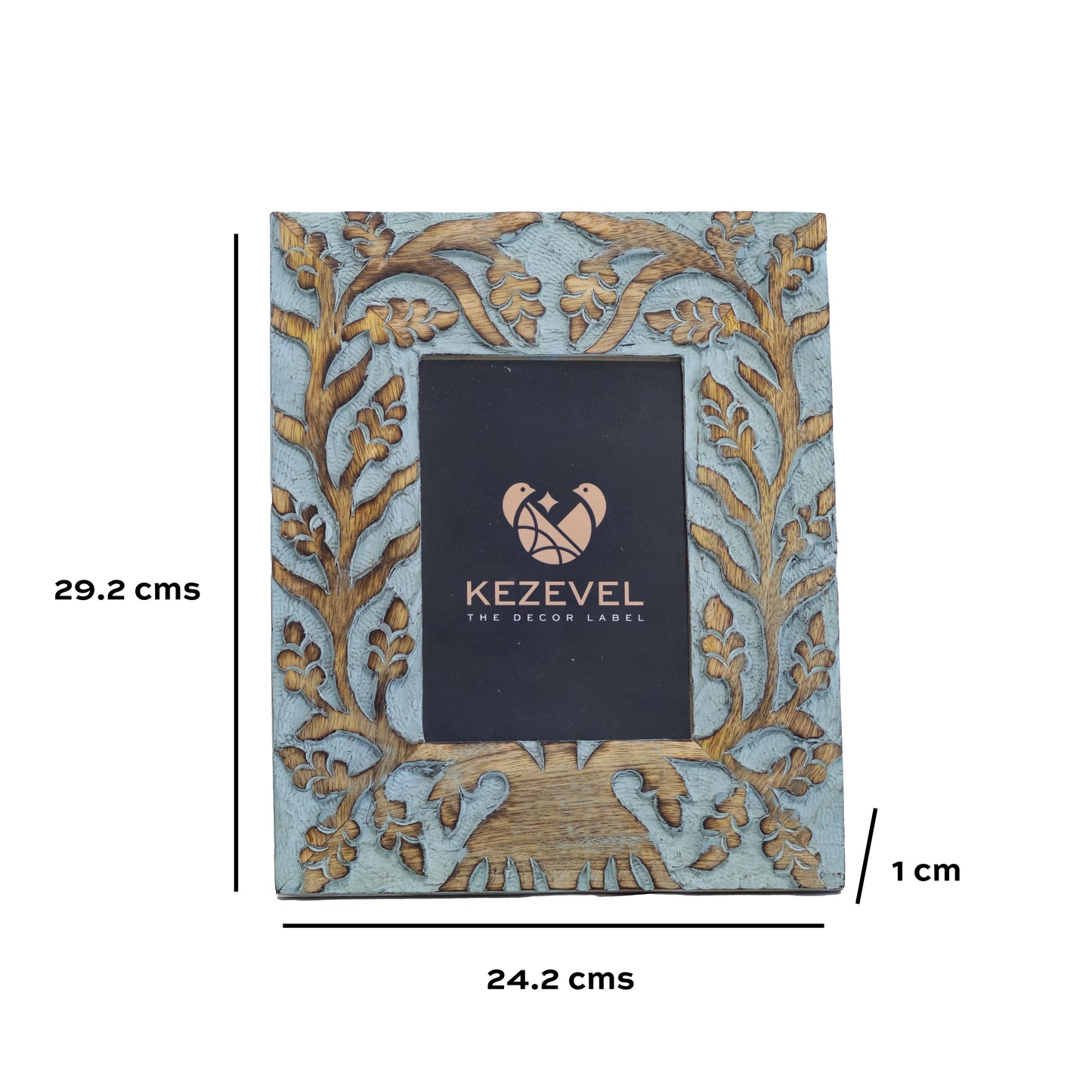 Kezevel Carved Wooden Photo Frames - Artistic Rectangle Photo Frame for Table in Brown and Blue for Picture Size 5X7 inch , Size 24.2X1.5X29.2 CM