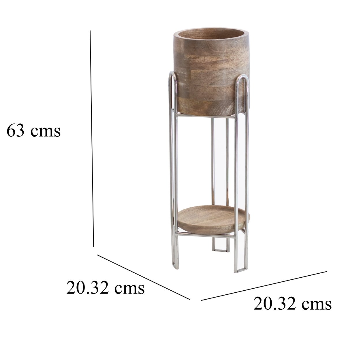 Kezevel Dual Wooden Planter - Natural Wood Indoor Planters with Nickel Finish Steel Stand, Cylindrical Flower Pot Home Decor