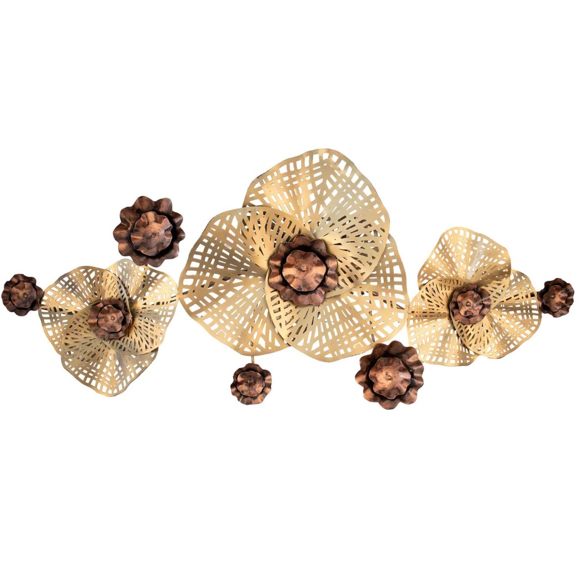 Kezevel Floral Metal Wall Decor - Floral Wall Hanging in Golden Bronze, Decorative Wall Art for Living, Foyer, Home Decor