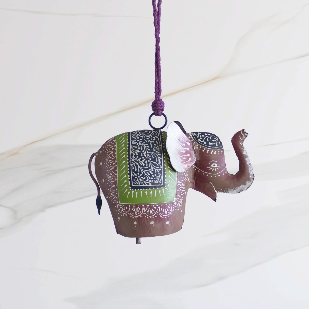 Kezevel Handmade Metal Elephant Hanging Bell - Antique Multicolour Wind Chimes with Rope for Home Garden Decor, Balcony Decor