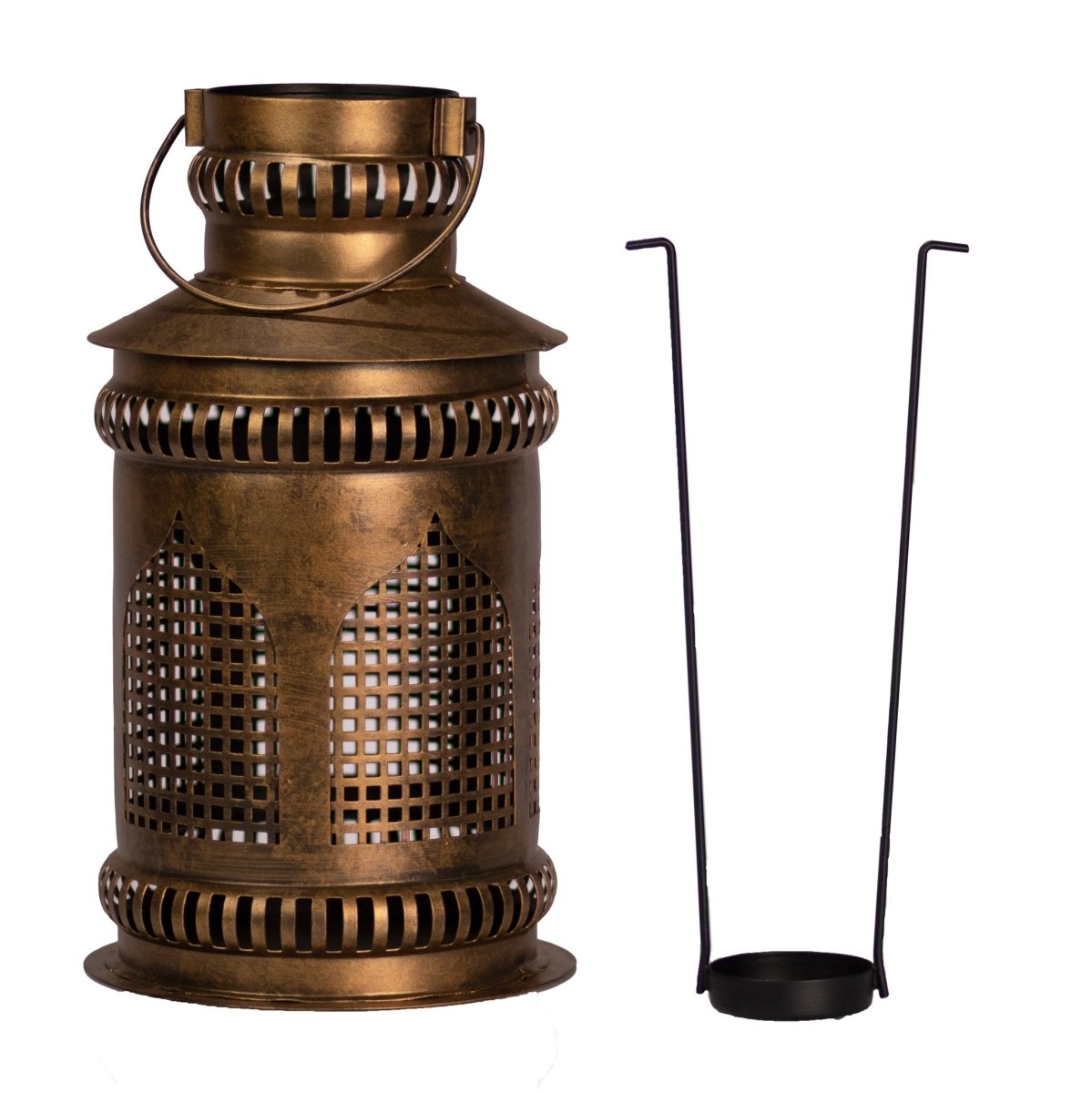 Kezevel Jaisalmeri Mehrab Art Antique Golden Chrome Burni Lantern with Candle Diya Holder - Kezevel