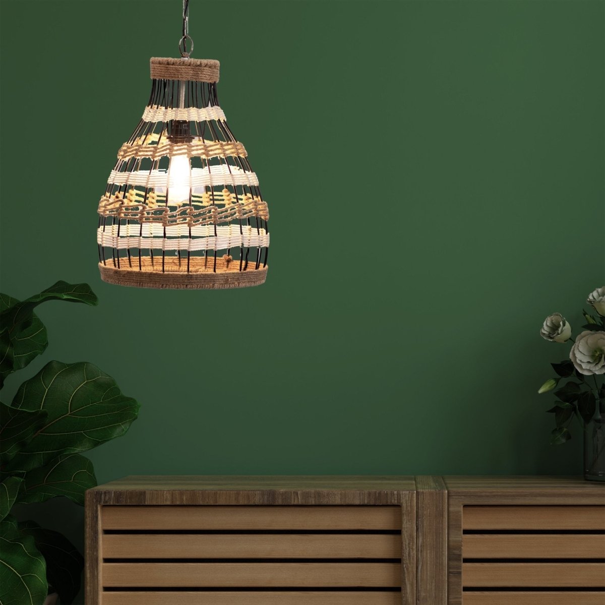 Kezevel Jute Laced Hanging Light - Artistically Handcrafted Pendant Light / Lamp for Living Room, Bedroom, Foyer and Balcony