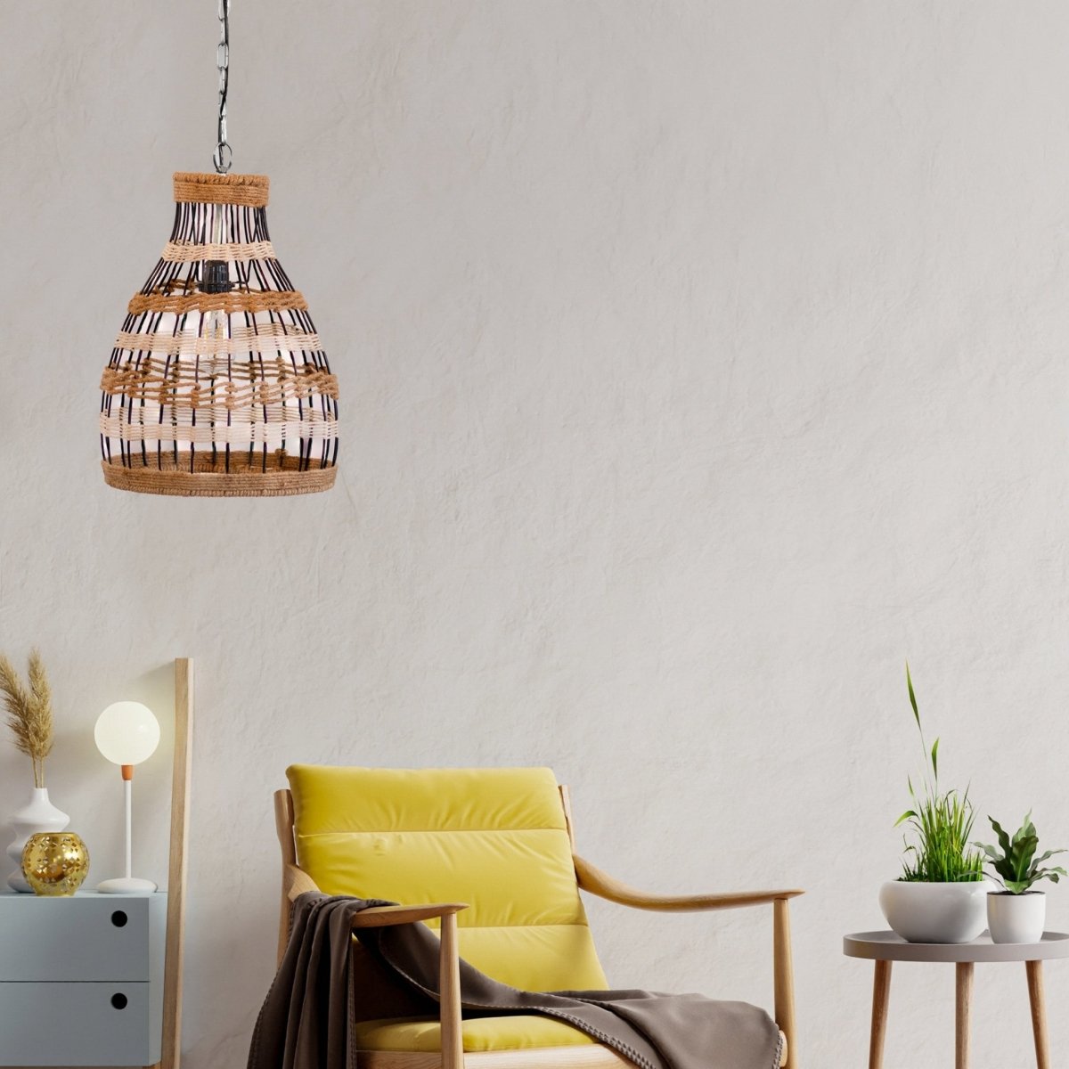 Kezevel Jute Laced Hanging Light - Artistically Handcrafted Pendant Light / Lamp for Living Room, Bedroom, Foyer and Balcony