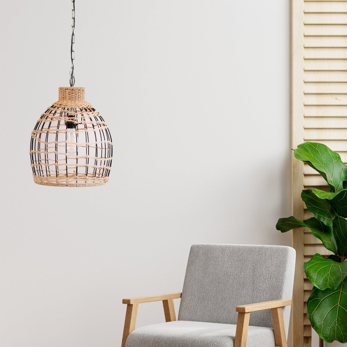 Kezevel Jute Laced Hanging Light - Artistically Handcrafted Pendant Light / Lamp for Living Room, Bedroom, Foyer and Balcony