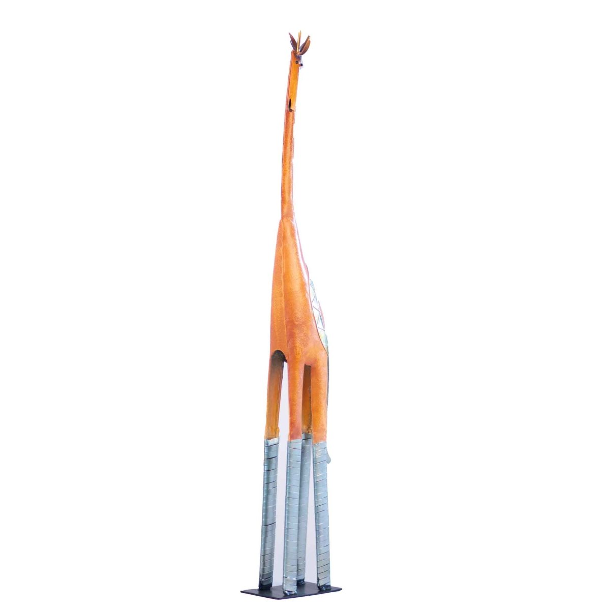 Kezevel Metal Giraffe Table Decor -Tall Giraffe Figurine Statue in Orange Silver Metal Showpieces for Home Decor Living Room