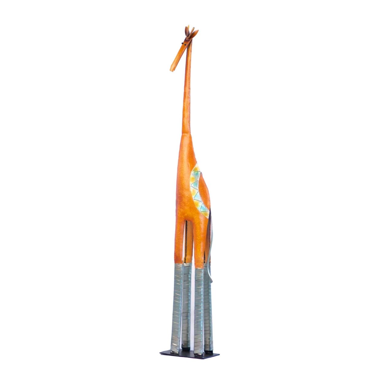 Kezevel Metal Giraffe Table Decor -Tall Giraffe Figurine Statue in Orange Silver Metal Showpieces for Home Decor Living Room