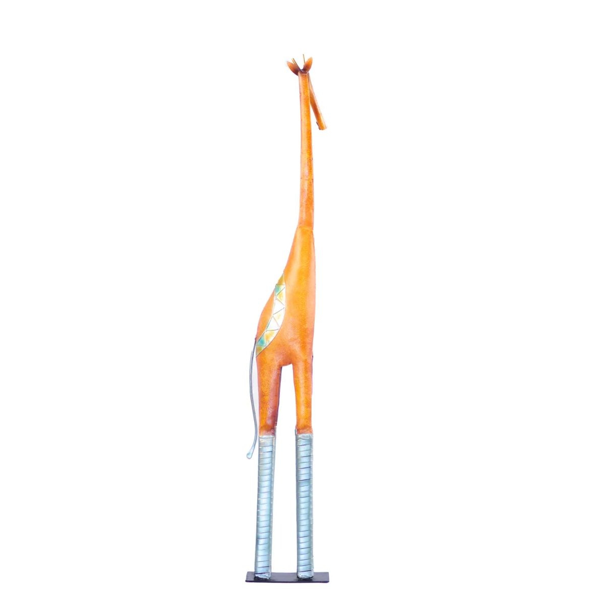 Kezevel Metal Giraffe Table Decor -Tall Giraffe Figurine Statue in Orange Silver Metal Showpieces for Home Decor Living Room