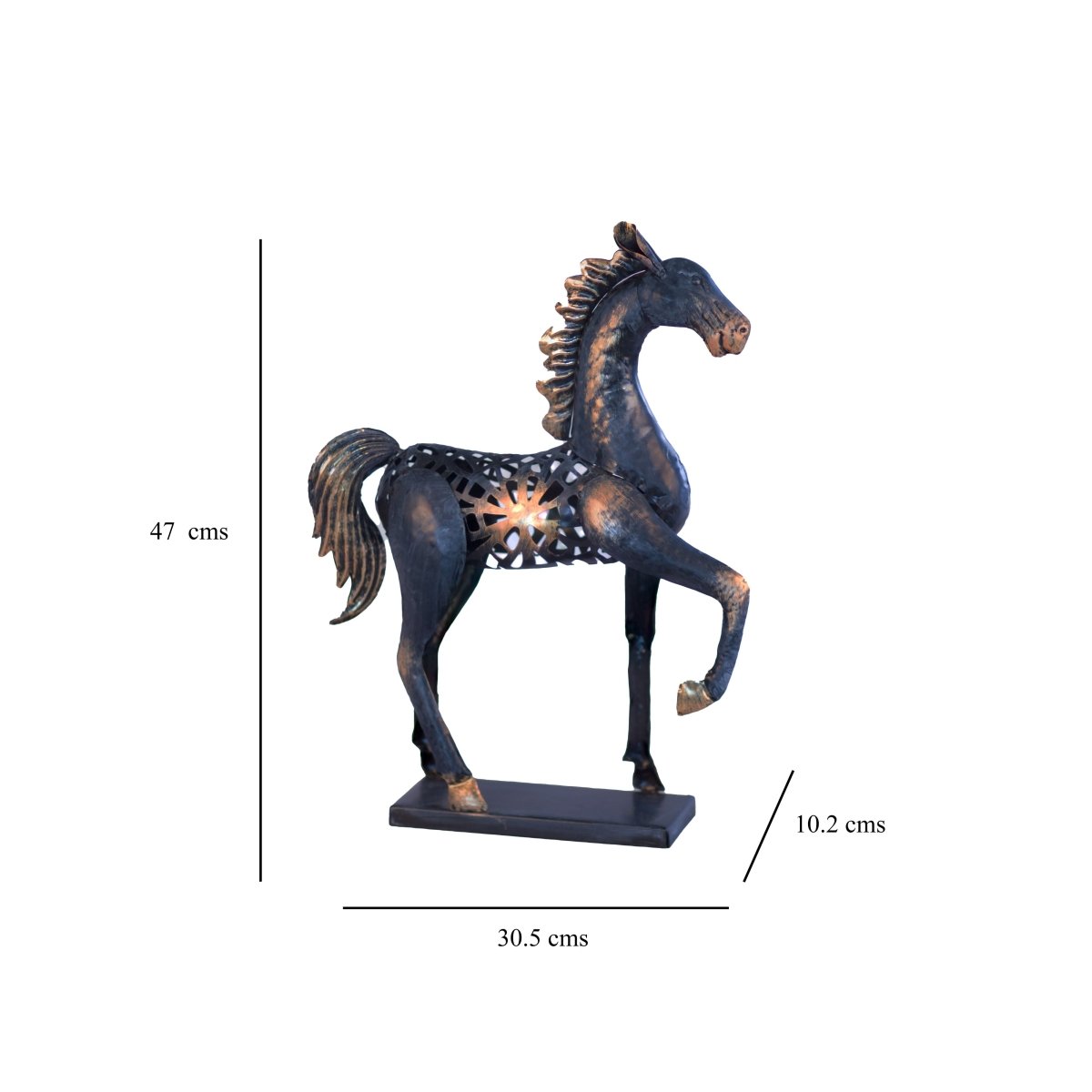 Kezevel Metal Horse Table Decor - Handcrafted Horse Figurine Antique Black Golden Horse Showpieces for Home Decor, Table Statue, Size 30.5X10.2X47 CM - Kezevel