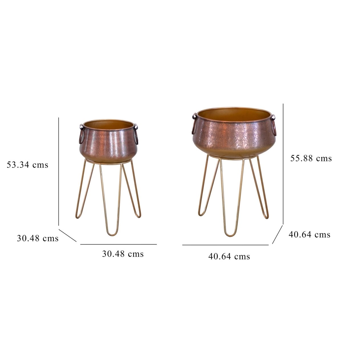 Kezevel Metal Planter with Stand - Handcrafted Antique Copper and Gold Plant Pot Holder, Indoor Planter Pot for Home Decor Size Big / Small - Kezevel