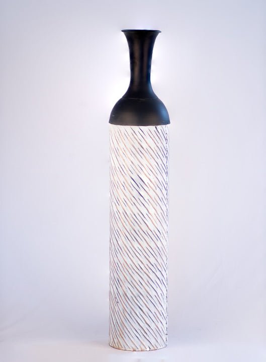Kezevel Metal Tall Floor Vase - Big Vase Black White with Golden Streaks Long Vases for Living Room Corner, Home Decor, Foyer