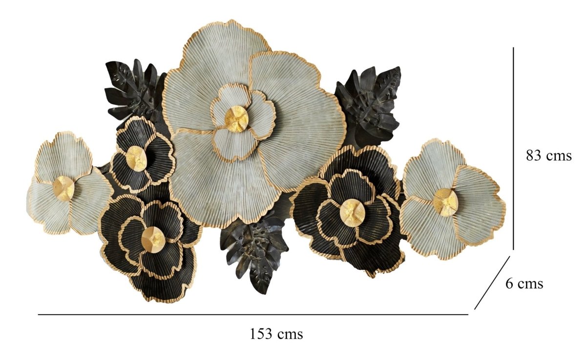 Kezevel Metal Wall Art Decor - Handcrafted Rectangular Floral Multicolour Wall Hanging, Metal Wall Decor, Wall Sculpture, Size 153X6X83 CM - Kezevel