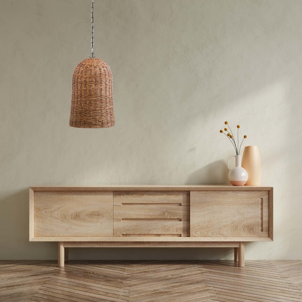 Kezevel Seagrass Weaved Hanging Light - Artistically Handcrafted Pendant Light for Living Room, Bedroom, Balcony and Foyer