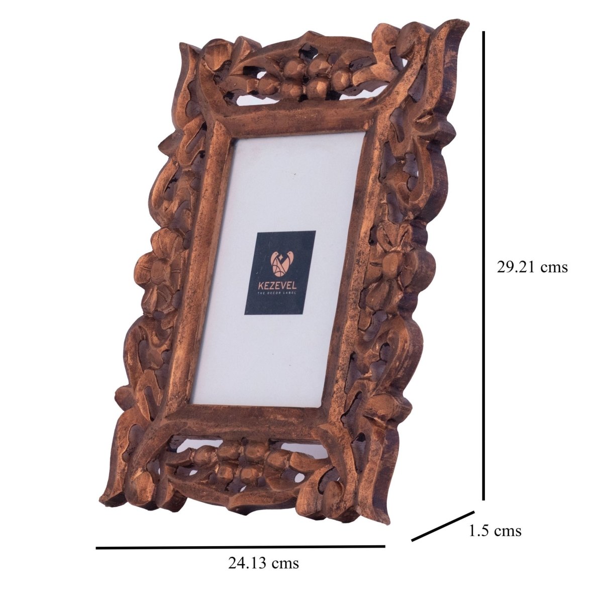 Kezevel Wooden Carved Photo Frames - Artistic Rectangle Photo Frame in Bronze Finish for Picture Size 5X7 inch, Picture Frame