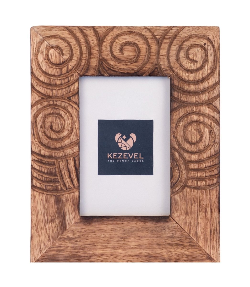 Kezevel Wooden Carved Photo Frames - Artistic Rectangle Photo Frame in Mango Wood for Picture Size 4X6 inch , Picture Frame