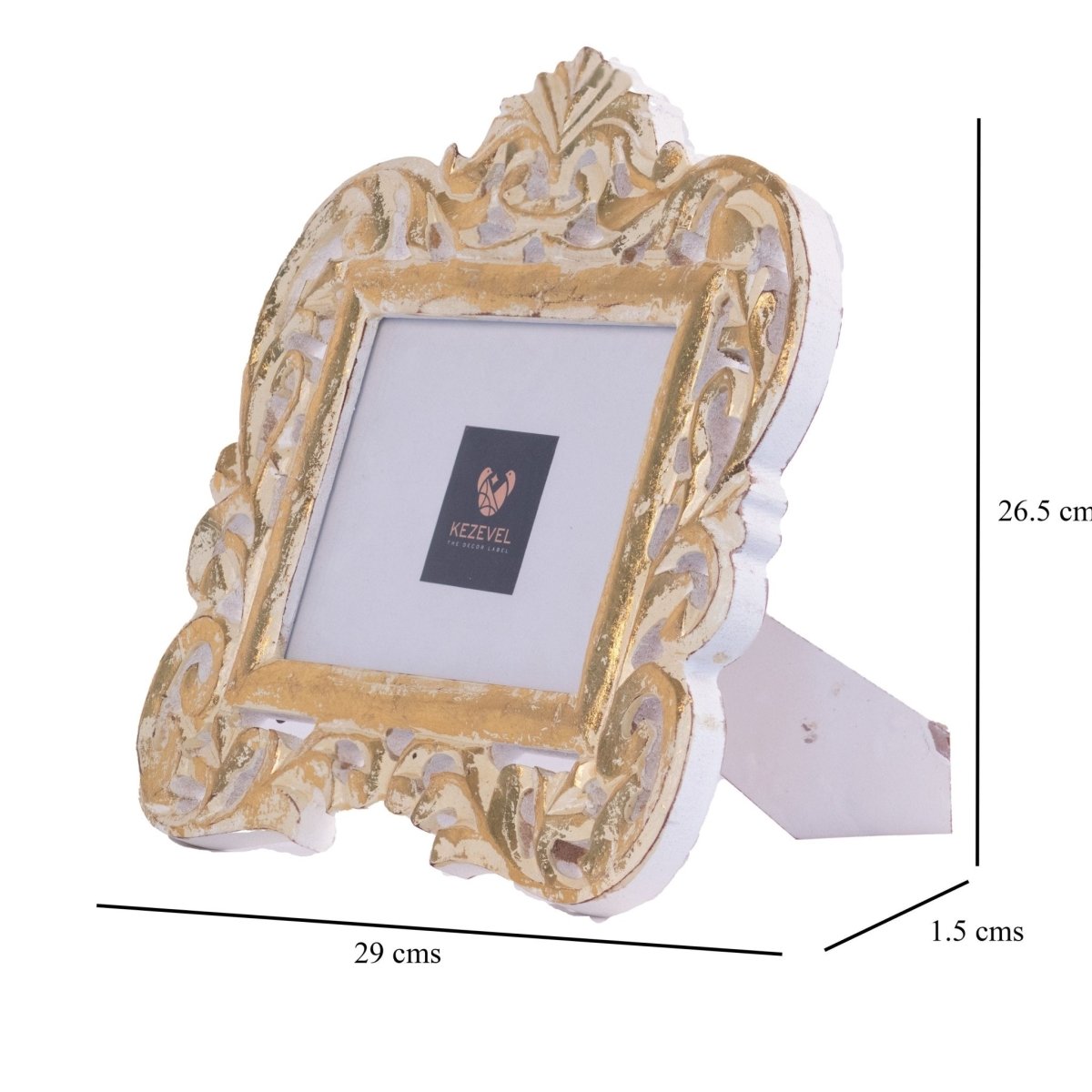 Kezevel Wooden Carved Photo Frames - Rectangle Photo Frame in White & Gold Finish for Picture Size 7X5 inch, Picture Frame