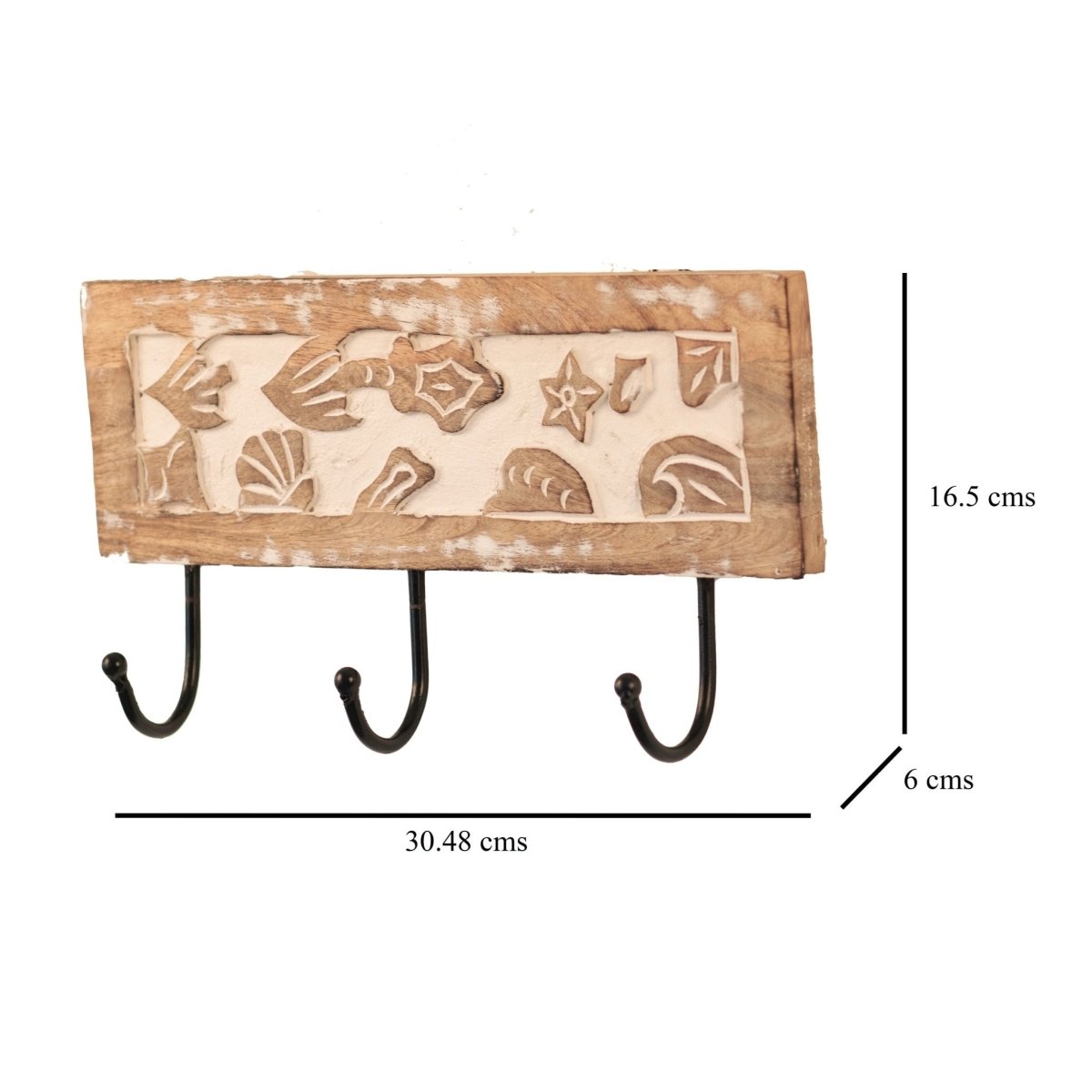 Kezevel Wooden Decorative Wall Hook - Artistic Mango Wood Decorative Wall Hangers in Brown and White , Decor Hooks for Wall