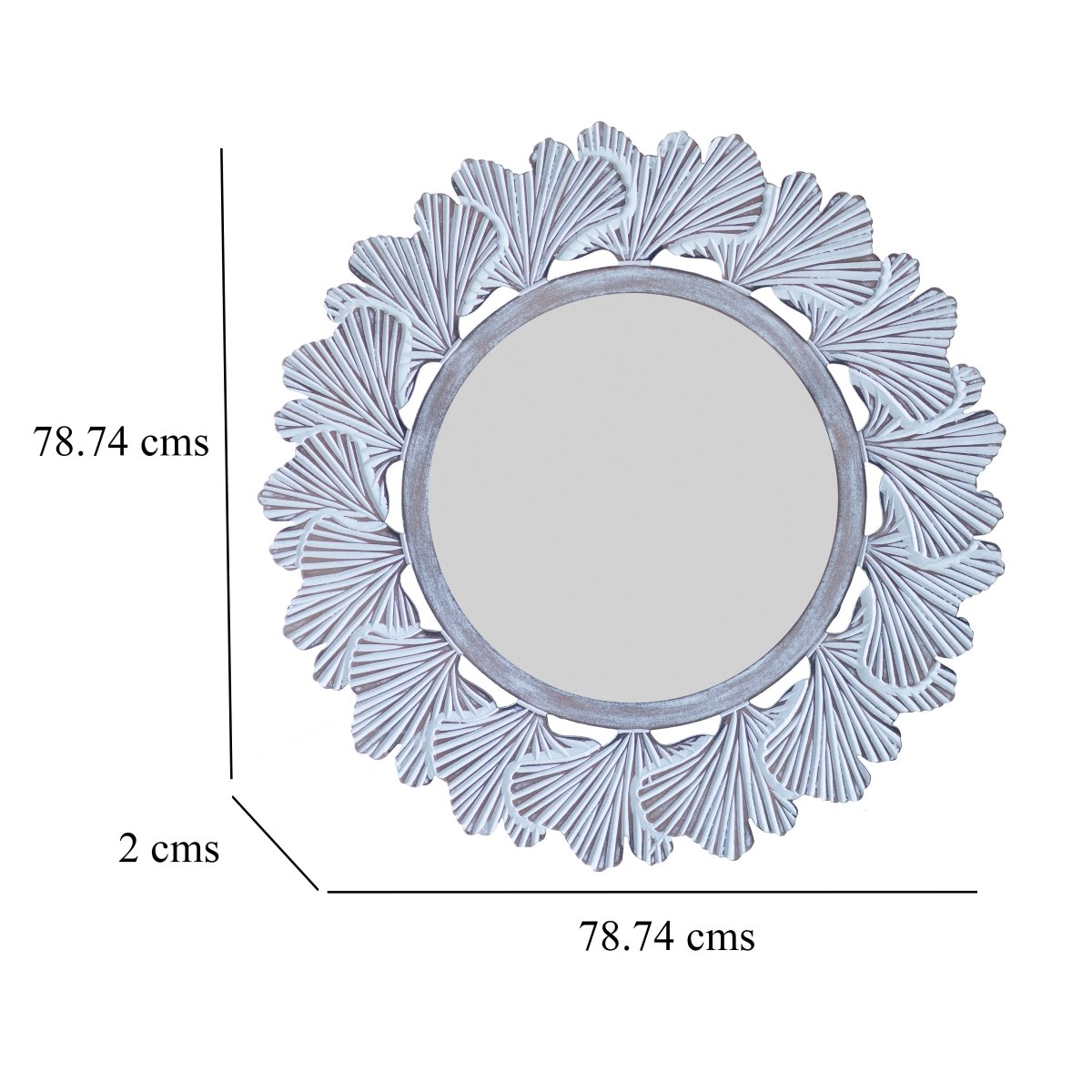 Kezevel Wooden Wall Hanging Mirror-Round White Brown Handcrafted Decorative Mirror for Living Room, Mirror Frame, Wall Mirror