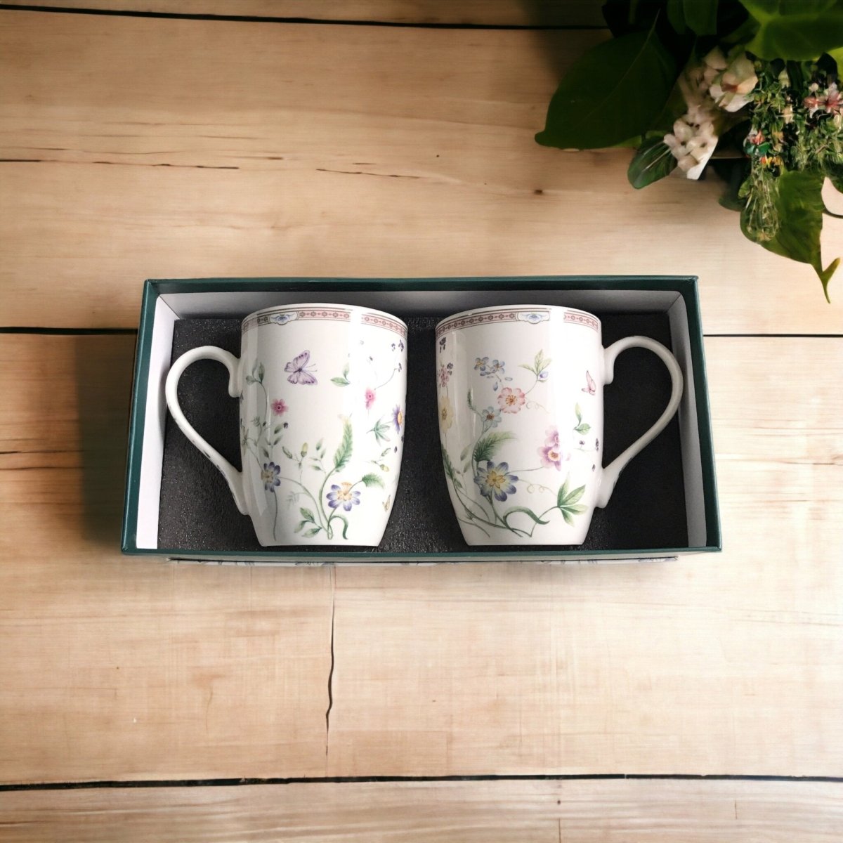 Kezevel Porcelain Large Mugs White - Set of 2 Floral Printed 330 ML Mugs, Serves as Tea Cups, Coffee Cups, Tea Mugs, Coffee Mugs - Kezevel