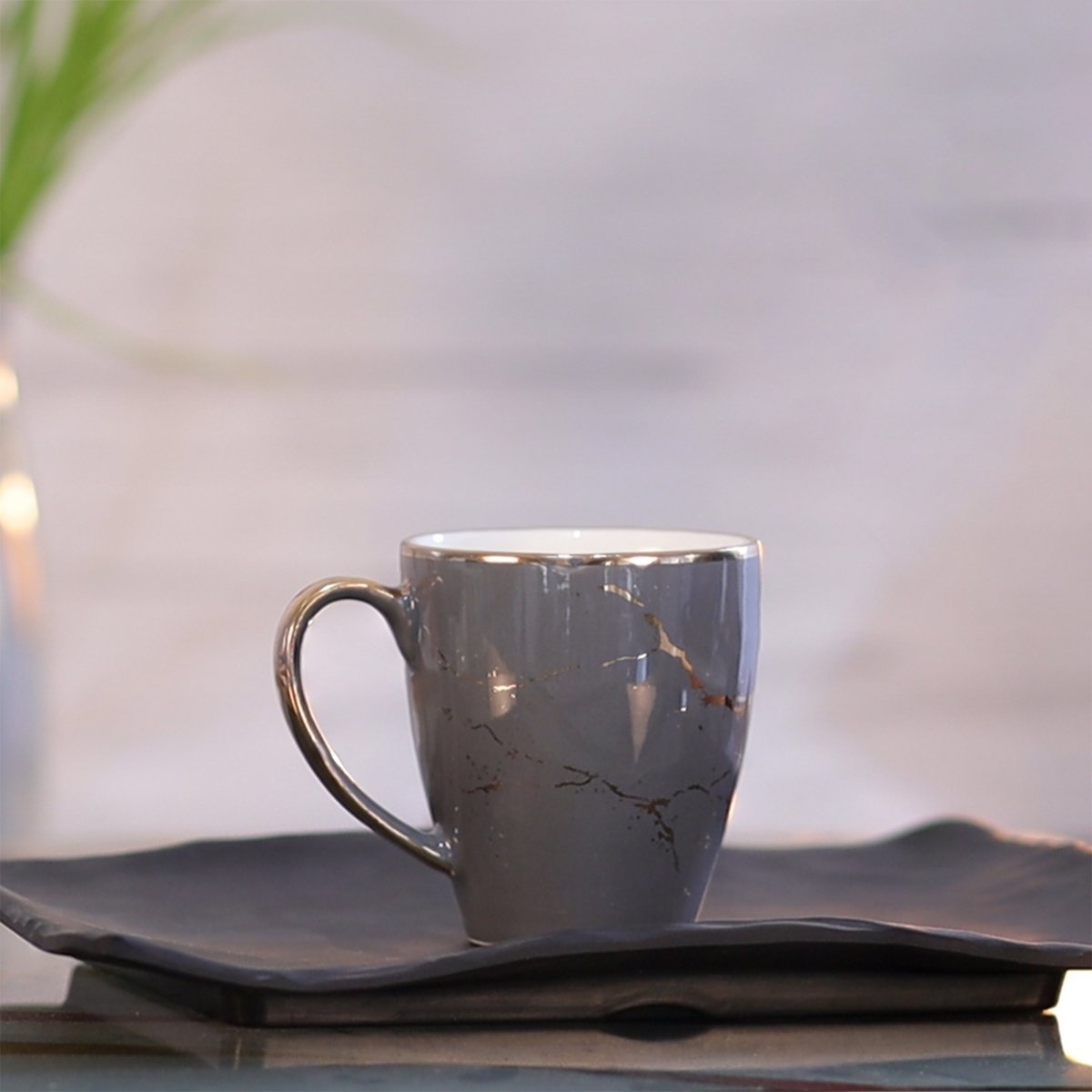 Premium Porcelain Grey and Gold Marble Finish - 6 Pcs Mug Set Serves as Tea Cups, Coffee Cups, Tea Mugs, Coffee Mugs