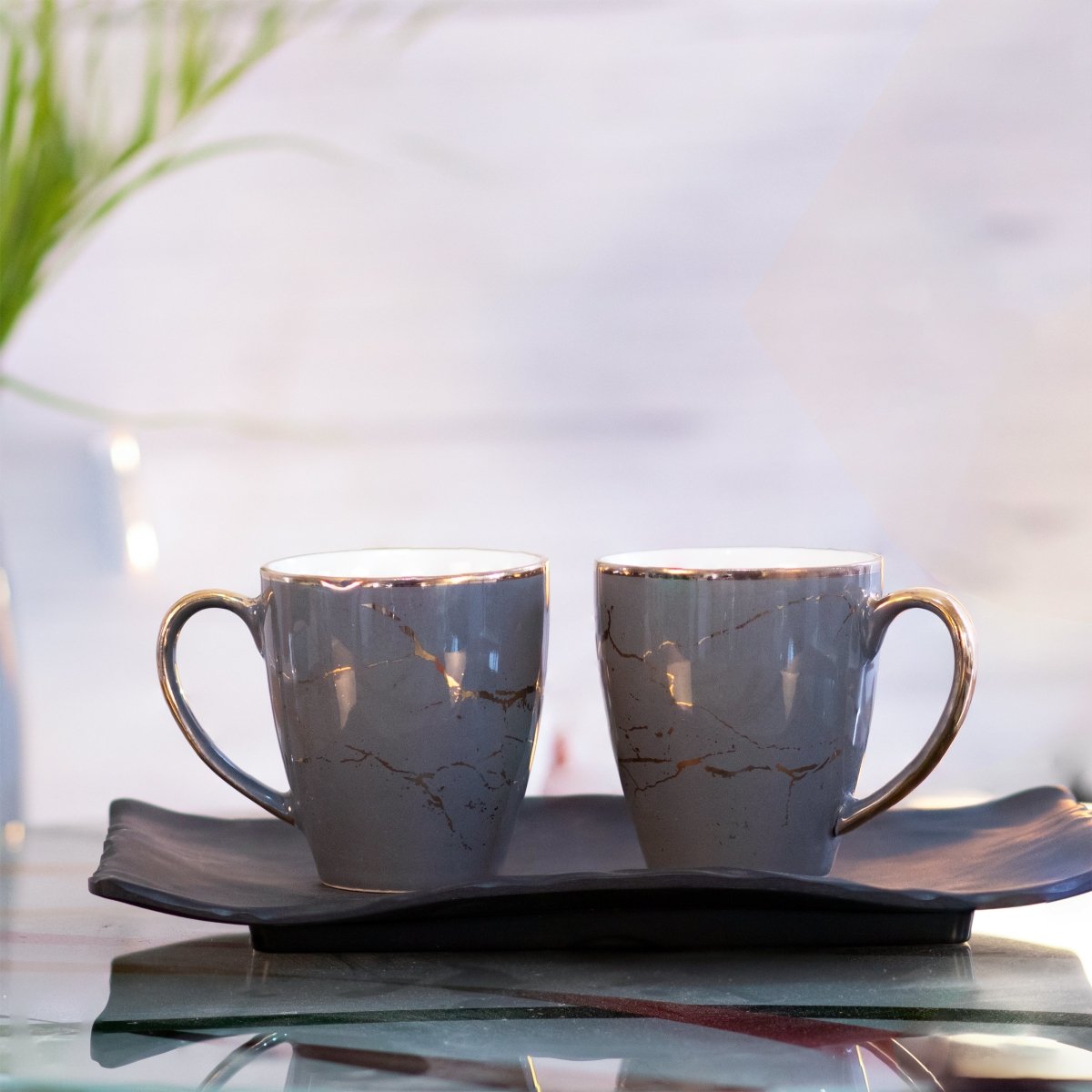 Premium Porcelain Grey and Gold Marble Finish - 6 Pcs Mug Set Serves as Tea Cups, Coffee Cups, Tea Mugs, Coffee Mugs