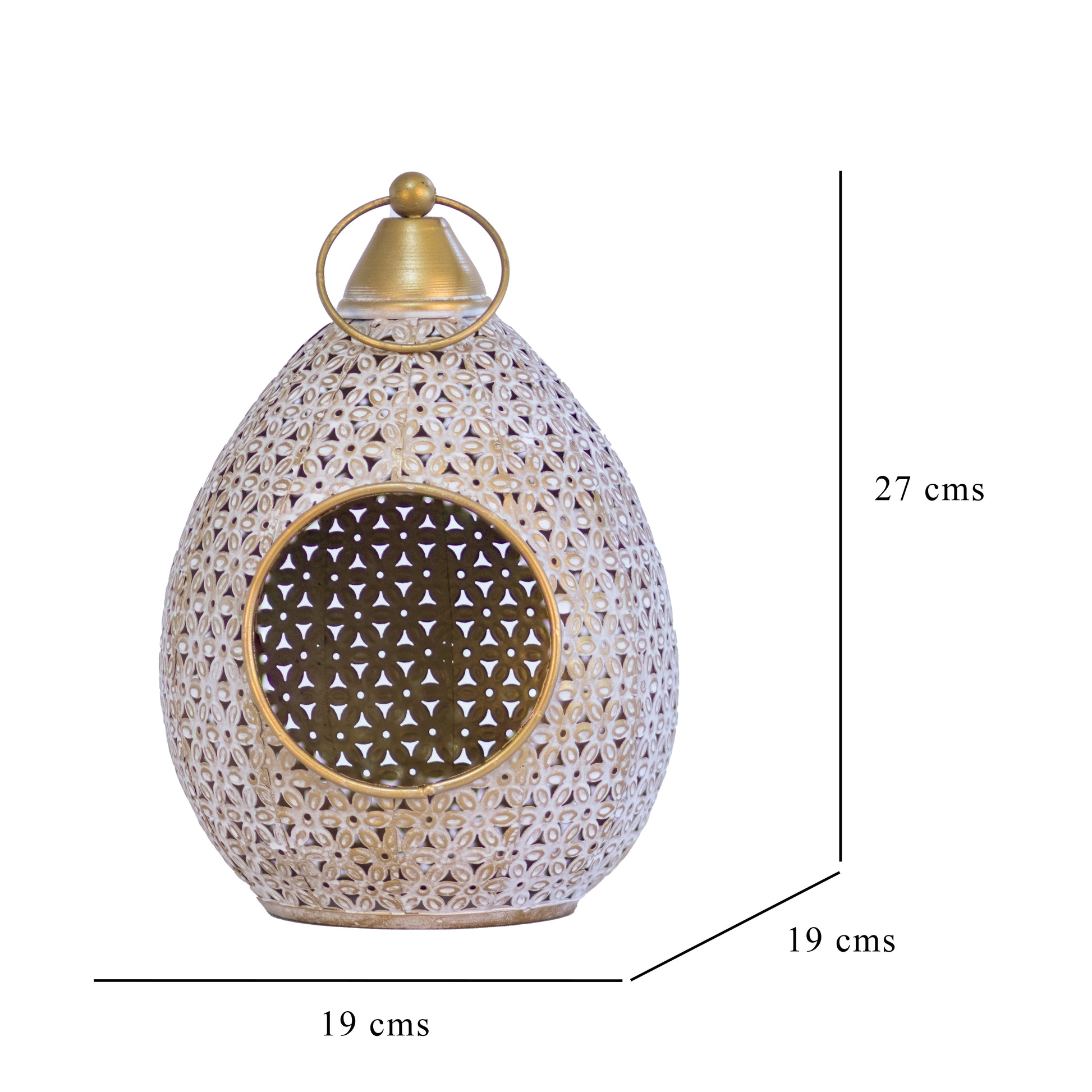 Kezevel Metal Tealight Candle Holder - Handcrafted Conical Golden Washed White Candle Holder for Home Decoration, Table Decor