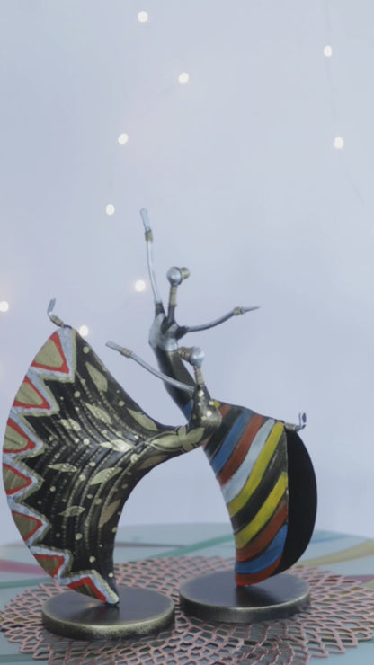 Kezevel Metal Dancing Lady Table Decor - Set of 2 Table Top Statue of Multicolour Metal Showpieces for Home Decor, Figurines, Size 22X12X38 CM
