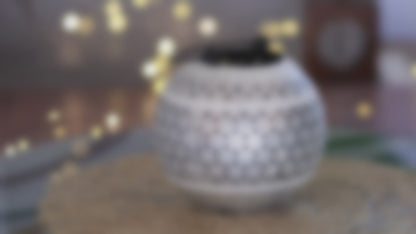 Kezevel Metal Tealight Candle Holder - Handcrafted Round Silver Finish Candle Holders for Home Decor, Table Decor, Puja Decor, Size 16.5X16.5X14.5 CM