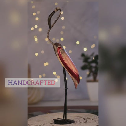 Kezevel Metal Birds Table Decor - Artistic Bird Figurine Statue in Antique Golden and Pink Finish Metal Showpiece for Home Decor, Size 15.2X9.5X52.5CM