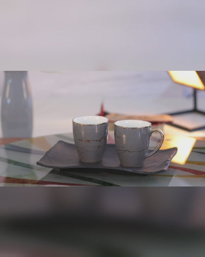 Premium Porcelain Grey and Gold Marble Finish - 6 Pcs Mug Set Serves as Tea Cups, Coffee Cups, Tea Mugs, Coffee Mugs