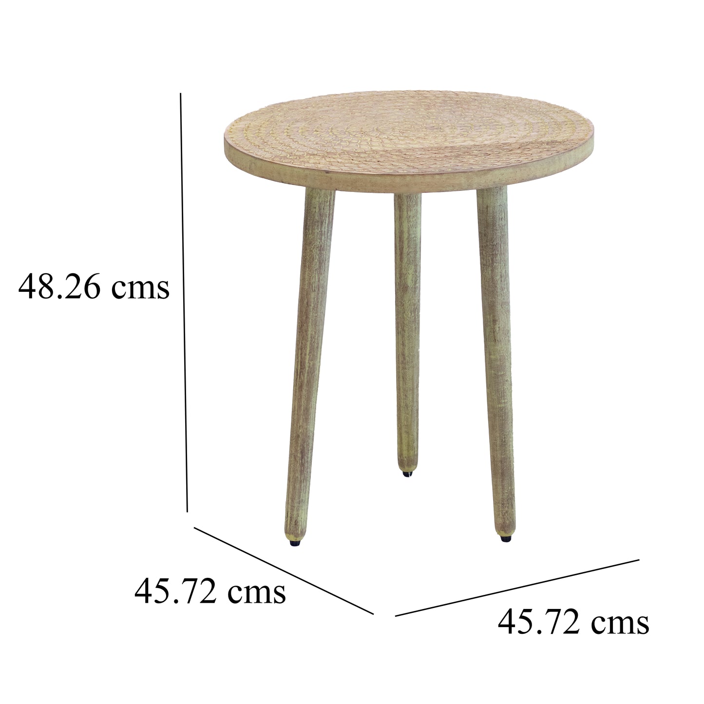Kezevel Wooden Decorative Accent Table - Round Brown Yellow Handcrafted Vintage End Table, Bedside Table, Side Stand, Stool, Size 45.72X45.72X48.26 CM