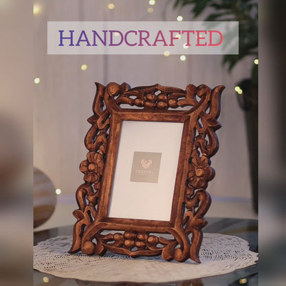 Kezevel Wooden Carved Photo Frames - Artistic Rectangle Photo Frame in Bronze Finish for Picture Size 5X7 inch , Picture Frame Size 24.13X1.5X29.21 CM
