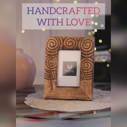 Kezevel Wooden Carved Photo Frames - Artistic Rectangle Photo Frame in Mango Wood for Picture Size 4X6 inch , Picture Frame , Size 19X1.5X24 CM
