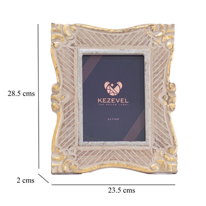 Kezevel Carved Wooden Photo Frames - Rectangle Photo Frame for Table in Brown Golden Silver Finish Picture Size 5X7 inch
