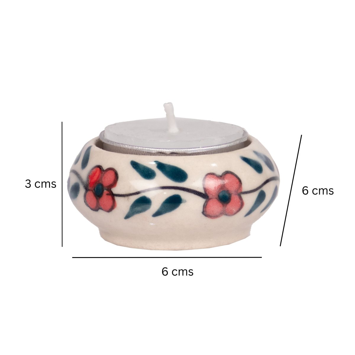 Kezevel Ceramic T-Light Candle Holder - Set of 6 Handcrafted Reusable Ceramic Candle Holder with Candle for Home Decor, Festive Decor, Size 6X6X3 CM - Kezevel