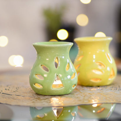 Kezevel Ceramic Tealight Candle Aroma Burner - Set of 2 Handcrafted Aroma Diffuser with Tealight Candle for Home Decoration