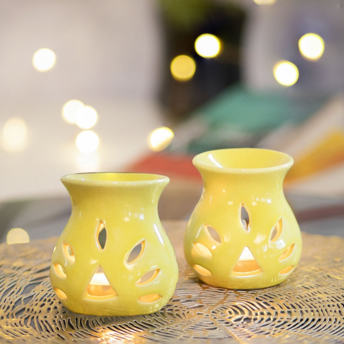 Kezevel Ceramic Tealight Candle Aroma Burner - Set of 2 Handcrafted Aroma Diffuser with Tealight Candle for Home Decoration