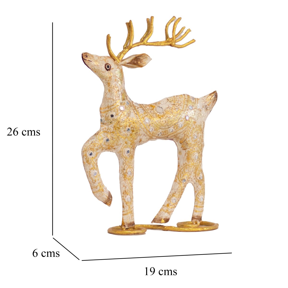 Kezevel Christmas Decoration Reindeer Statue - White and Golden Metal Deer Showpiece for Home Decor, Xmas, Reindeer Figurine