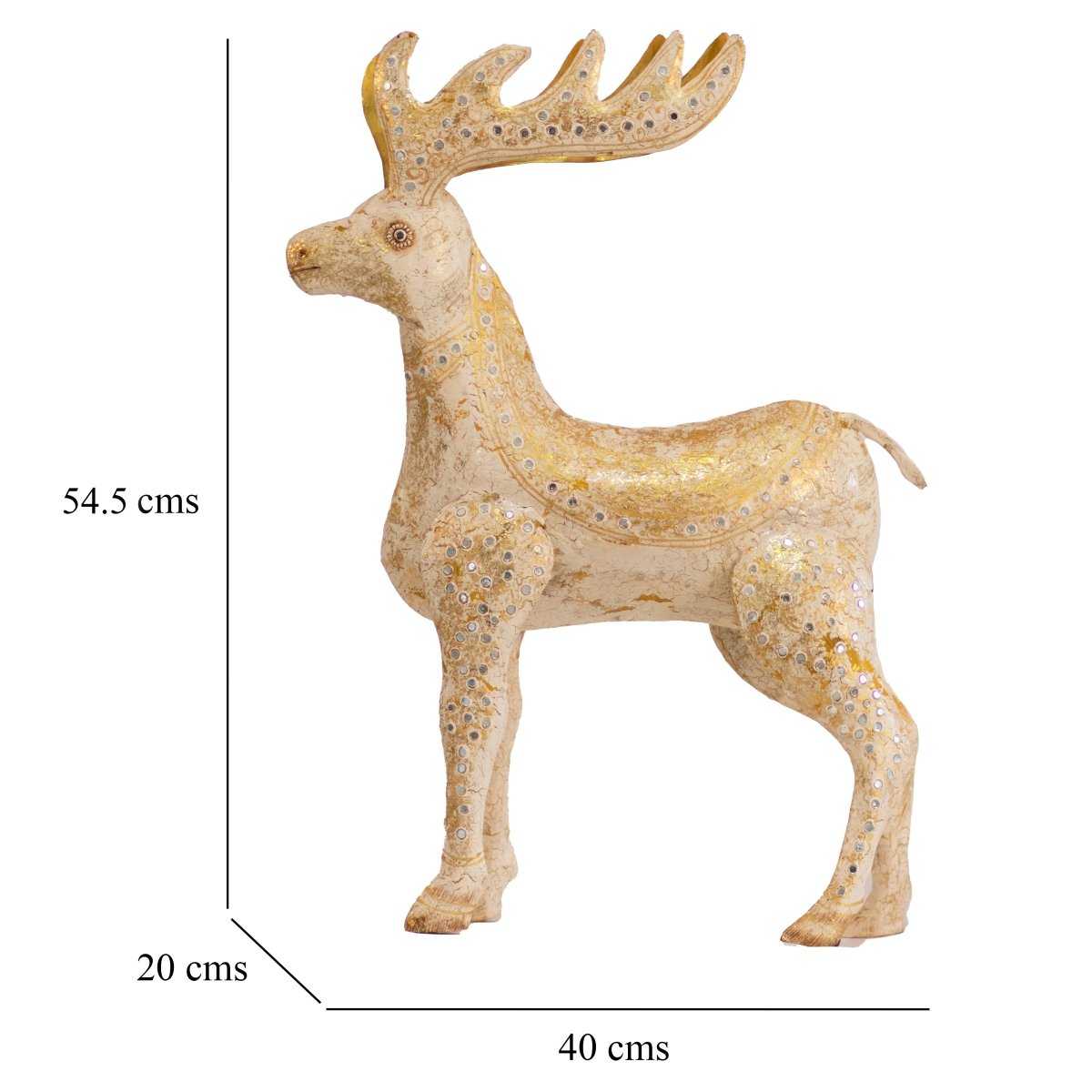 Kezevel Christmas Decoration Reindeer Statue - Artistic White and Golden Metal Deer Showpieces for Home Decor, Deer Figurine