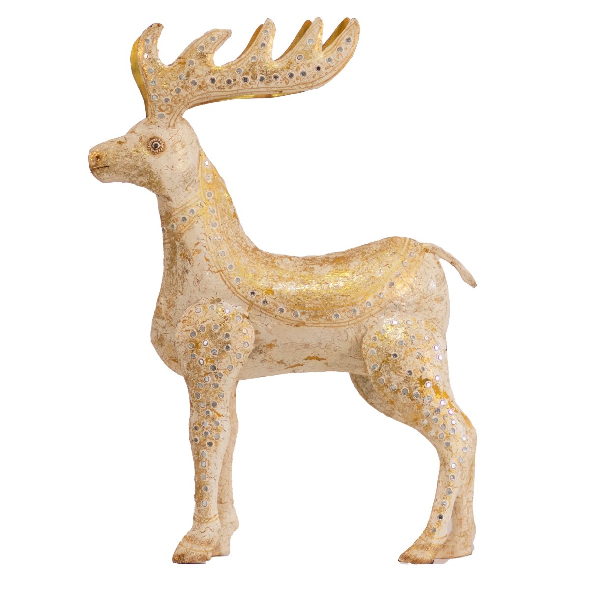 Kezevel Christmas Decoration Reindeer Statue - Artistic White and Golden Metal Deer Showpieces for Home Decor, Deer Figurine
