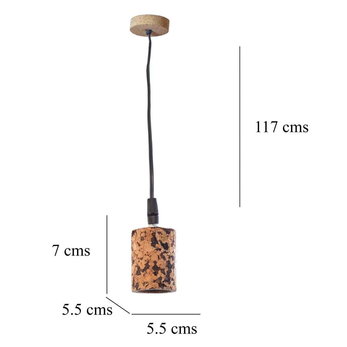 Kezevel Cork Decorative Hanging Lamp - Natural Cork Brown Cylindrical Light for Living Room, Balcony, Foyer and Kitchen