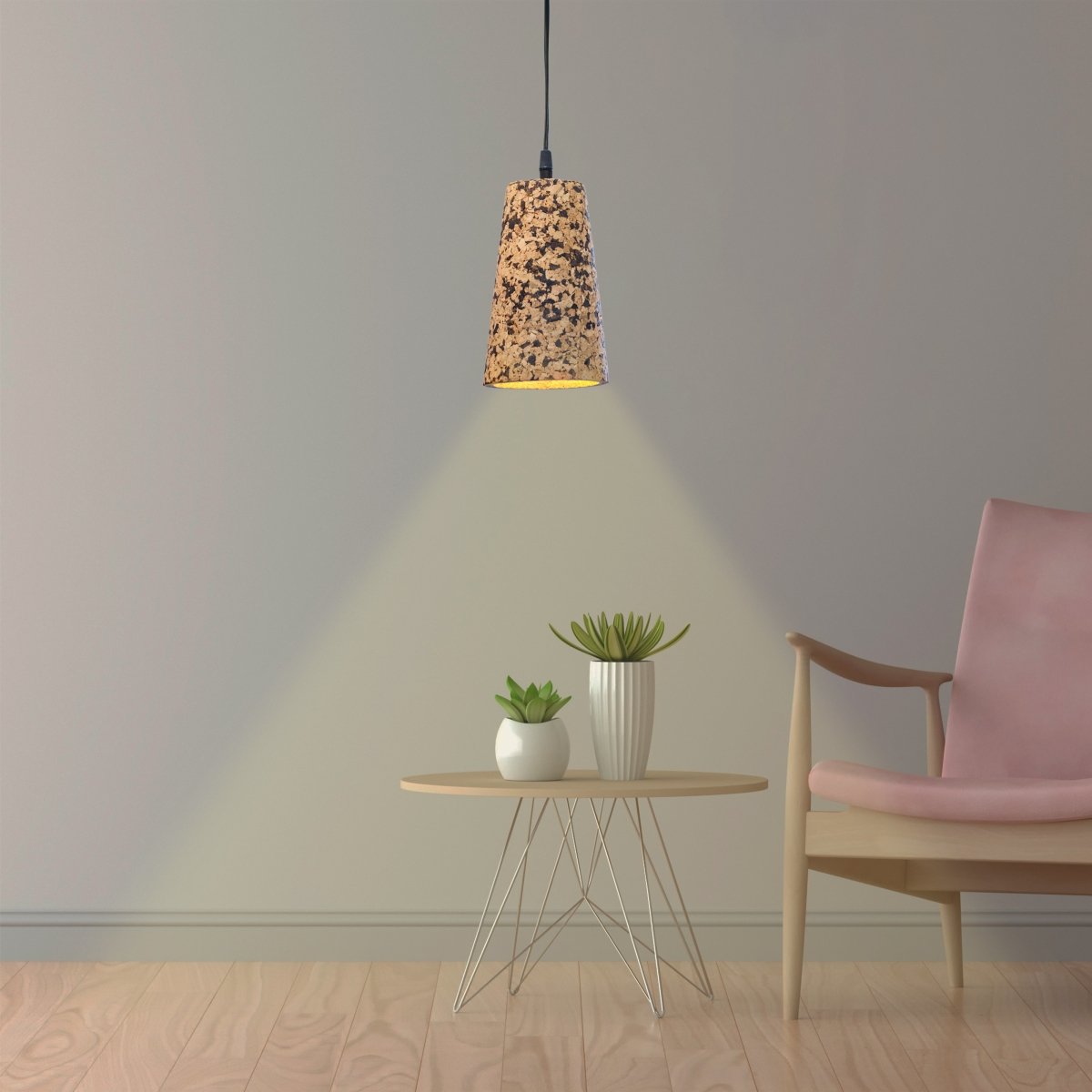 Kezevel Cork Decorative Hanging Light - Natural Cork Brown Conical Pendant Light for Living Room, Balcony, Foyer and Bedroom