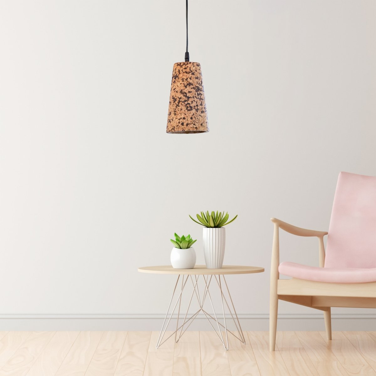 Kezevel Cork Decorative Hanging Light - Natural Cork Brown Conical Pendant Light for Living Room, Balcony, Foyer and Bedroom