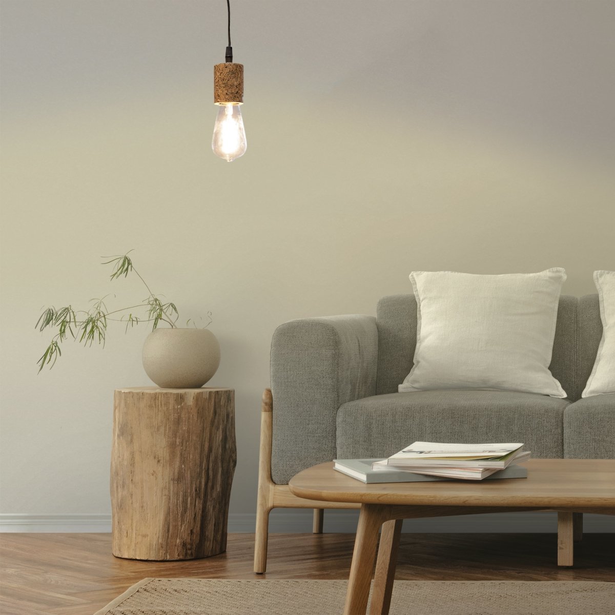 Kezevel Cork Decorative Hanging Light - Natural Cork Brown Cylindrical Lamp for Living Room, Balcony, Foyer, Bedroom Kitchen
