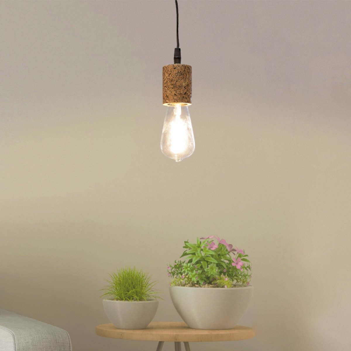 Kezevel Cork Decorative Hanging Light - Natural Cork Brown Cylindrical Lamp for Living Room, Balcony, Foyer, Bedroom Kitchen