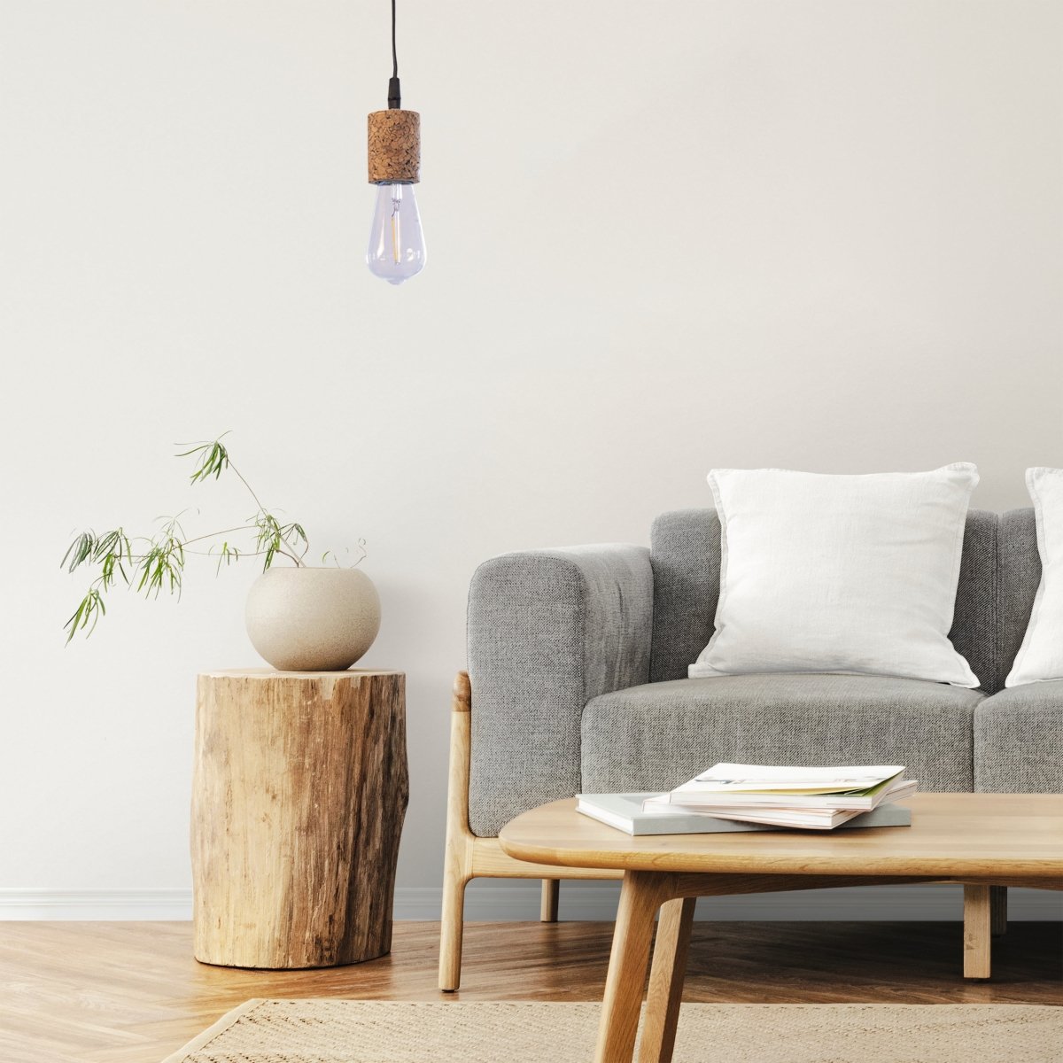 Kezevel Cork Decorative Hanging Light - Natural Cork Brown Cylindrical Lamp for Living Room, Balcony, Foyer, Bedroom Kitchen