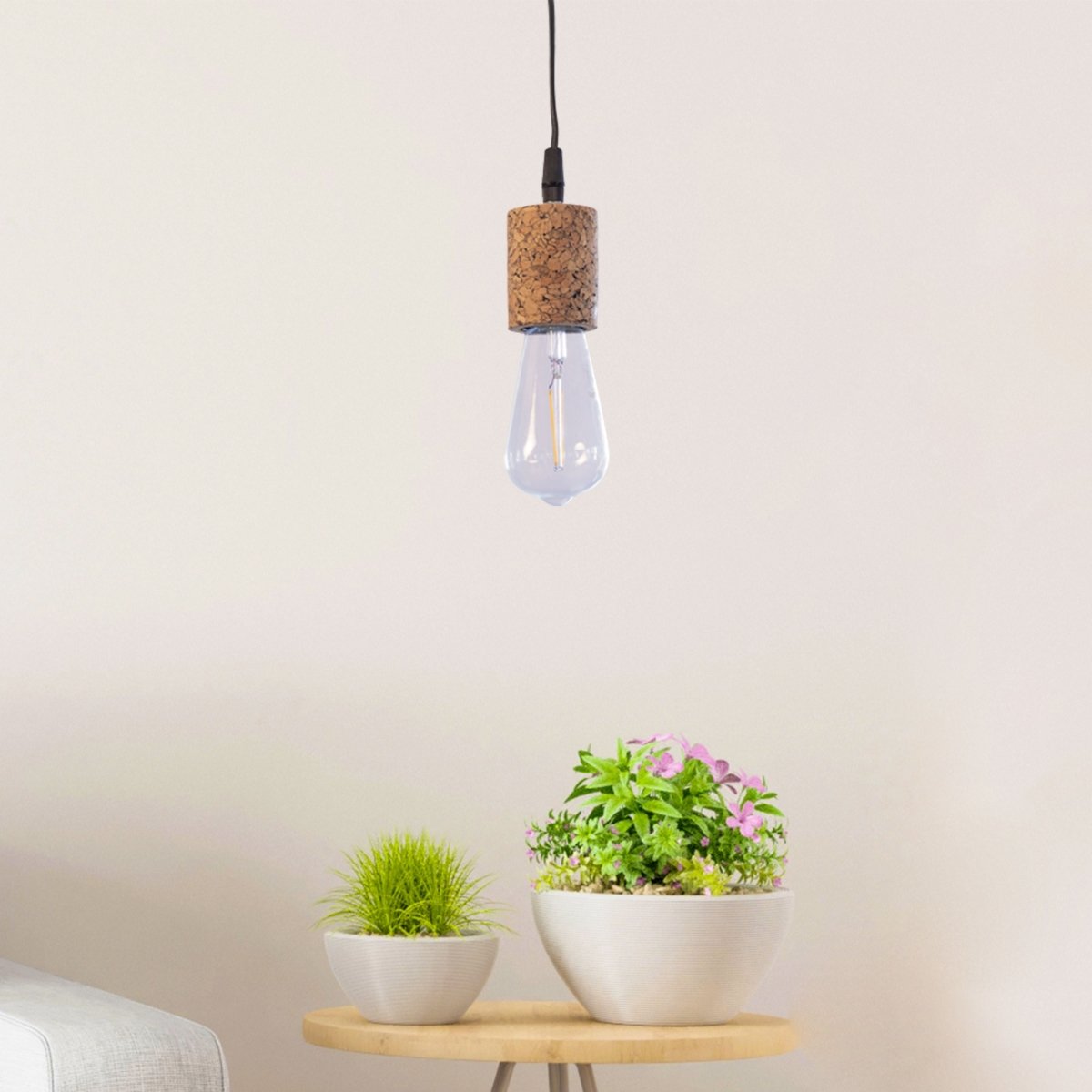 Kezevel Cork Decorative Hanging Light - Natural Cork Brown Cylindrical Lamp for Living Room, Balcony, Foyer, Bedroom Kitchen