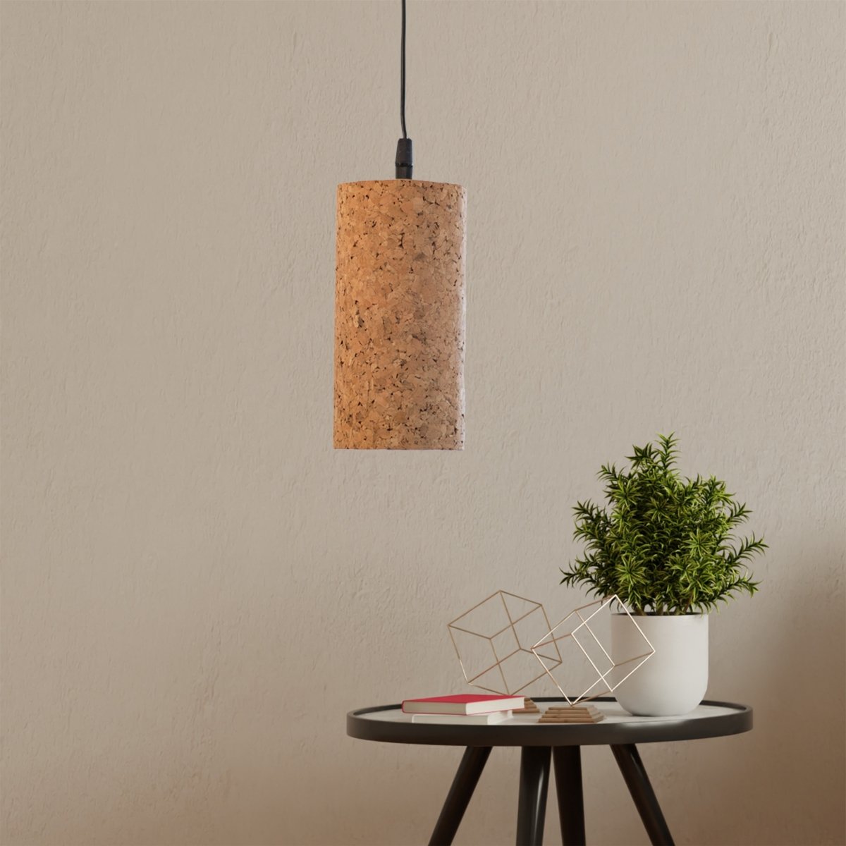 Kezevel Cork Decorative Hanging Light - Natural Cork Brown Cylindrical Pendant Light for Living Room, Balcony, Foyer Bedroom