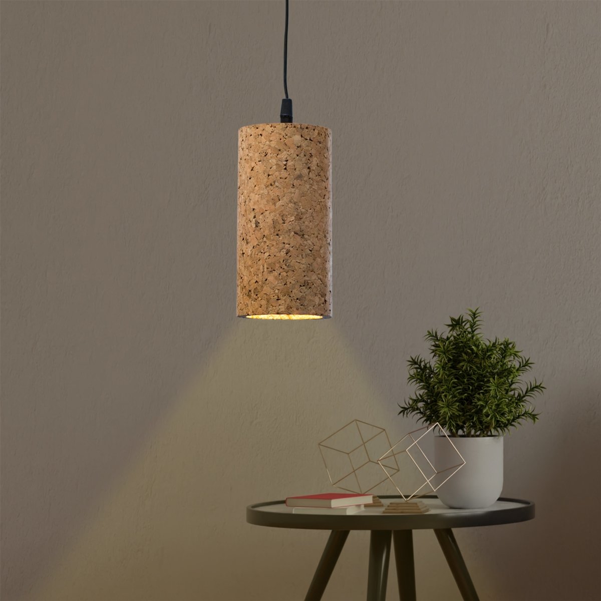 Kezevel Cork Decorative Hanging Light - Natural Cork Brown Cylindrical Pendant Light for Living Room, Balcony, Foyer Bedroom