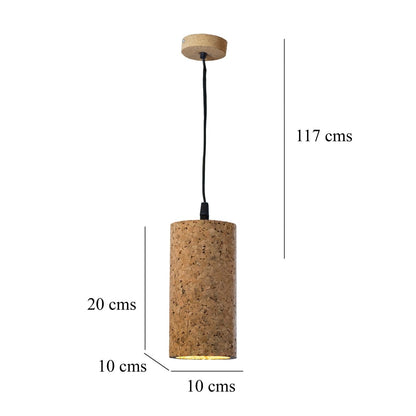Kezevel Cork Decorative Hanging Light - Natural Cork Brown Cylindrical Pendant Light for Living Room, Balcony, Foyer Bedroom