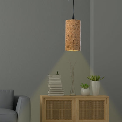 Kezevel Cork Decorative Hanging Light - Natural Cork Brown Cylindrical Pendant Light for Living Room, Balcony, Foyer Bedroom